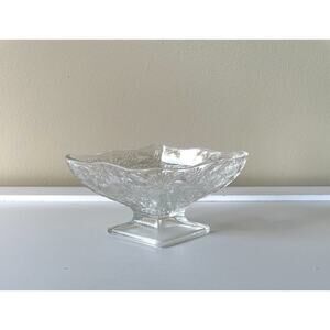 Indiana Depression Glass Pedestal Dish Pineapple& Floral Diamond Clear 3" x 6.5"